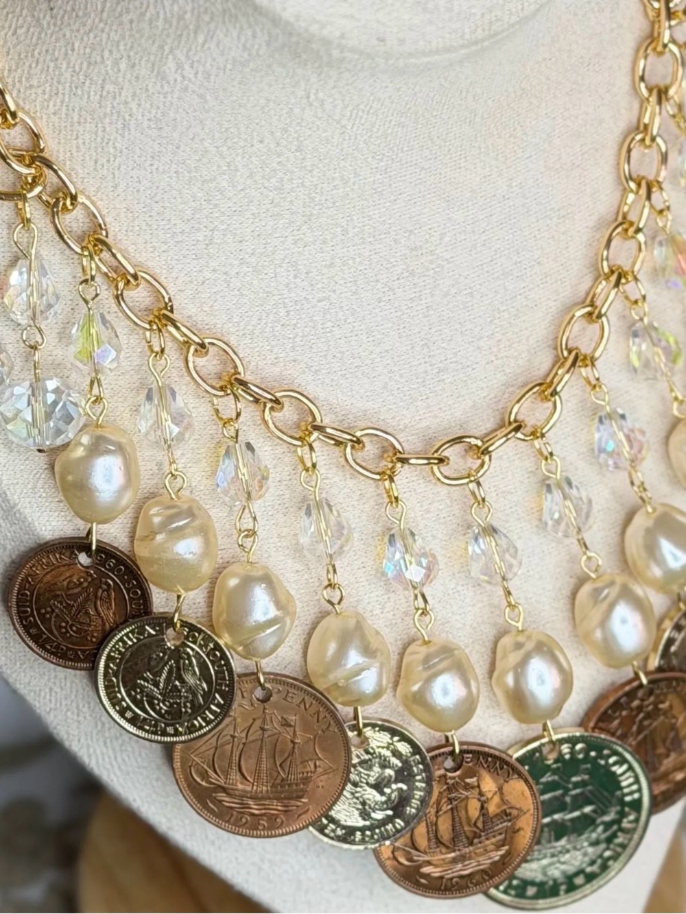 Currency of Queens Signed Victoreya Coin Statement Necklace OOAK - Picture 3 of 4